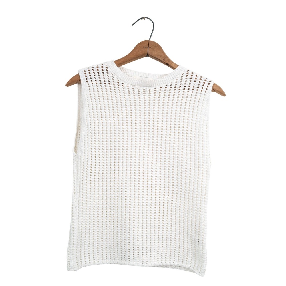 DISSH Open Knit Cotton Sweater Tank Ivory Sleeveless Crochet Top Size S